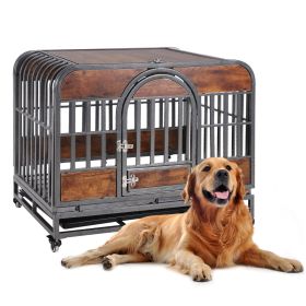 46in Heavy Duty Dog Crate, Furniture Style Dog Crate with Removable Trays and Wheels for High Anxiety Dogs (Color: As pic)