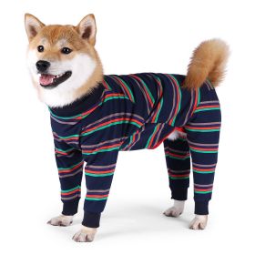 Fully Surrounded High-elastic Four-legged Dog Homewear (Option: Dark Blue Color Stripes-XL)